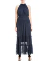 Max Studio Mock Neck Lace Mesh Dress In Blue