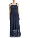 Max Studio Halter Nack Tiered Maxi Dress In Blue