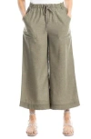 Max Studio Wide Leg Drawstring Linen-blend Crop Pant In Olive