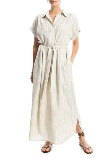 Max Studio Hidden-button Placket Maxi Shirtdress In Natural/black