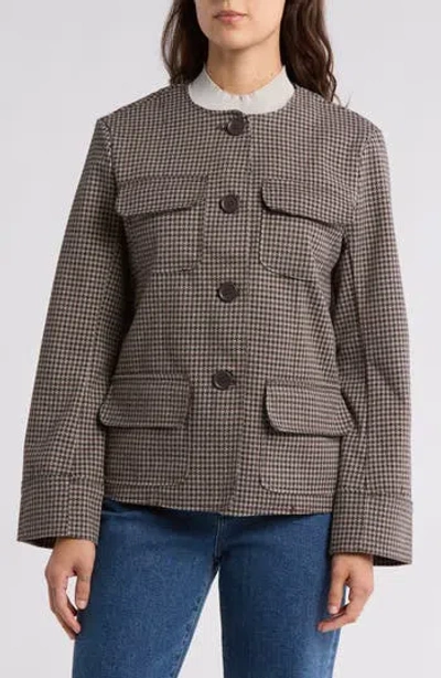 Max Studio Houndstooth Brushed Knit Field Jacket In Black/brown Houndstooth