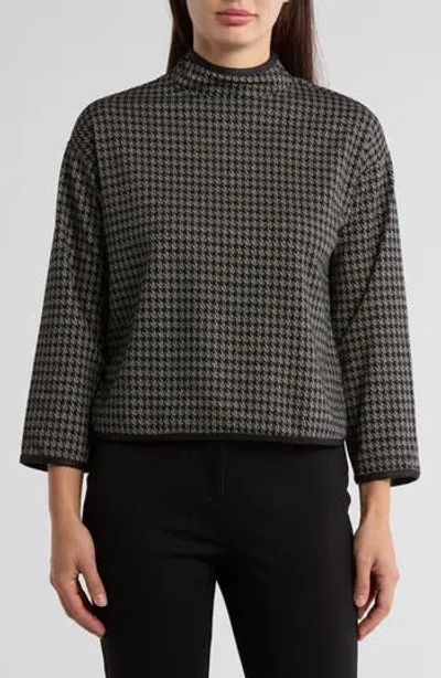 Max Studio Houndstooth Funnel Neck Long Sleeve Top In Black/crm Hashtag Houndstooth