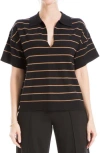 Max Studio Johnny Collar Stripe Knit Polo Sweater In Black Vicuna
