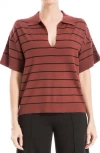 Max Studio Johnny Collar Stripe Knit Polo Sweater In Chestnut Black