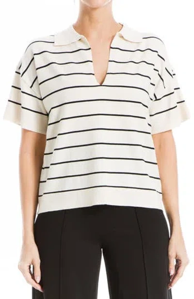 MAX STUDIO MAX STUDIO JOHNNY COLLAR STRIPE KNIT POLO SWEATER