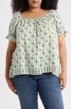 Max Studio Keyhole Short Sleeve Top In Multi