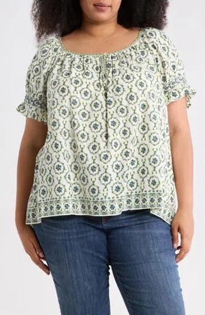 Max Studio Keyhole Short Sleeve Top In Multi