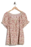 Max Studio Keyhole Short Sleeve Top In Multi