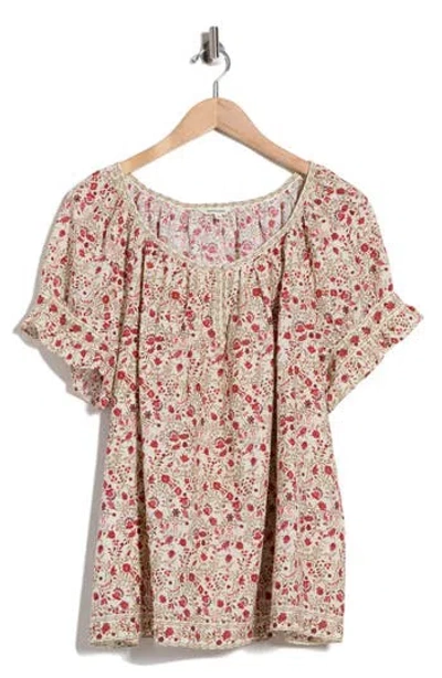 Max Studio Keyhole Short Sleeve Top In Multi