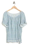 Max Studio Keyhole Short Sleeve Top In Blue