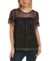 Max Studio Short Sleeve Knit Mesh Top In Black