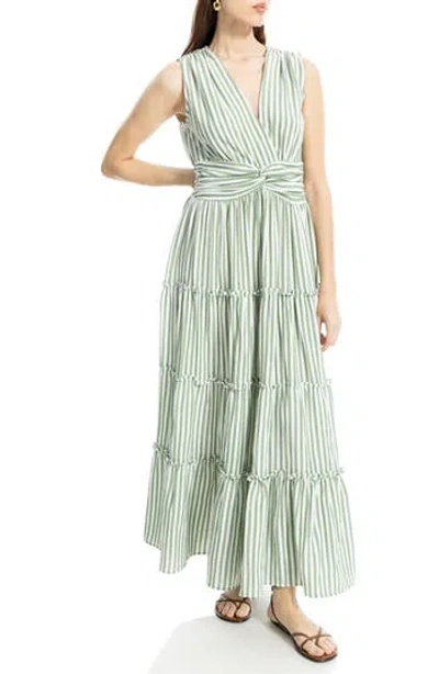 Max Studio Knotted Waist Maxi Dress In Green