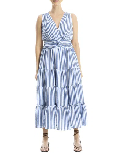 Max Studio Knotted Waist Tiered Maxi Dress In Blue