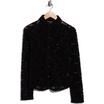 Max Studio Lace Button-up Shirt In Black