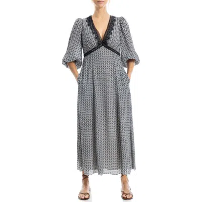 Max Studio Lace Trim Maxi Dress In Gray