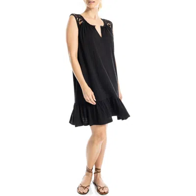 Max Studio Lace Trim Sleeveless Trapeze Dress In Black