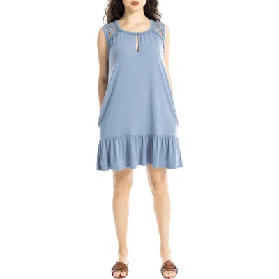 Max Studio Lace Trim Sleeveless Trapeze Dress In Blue