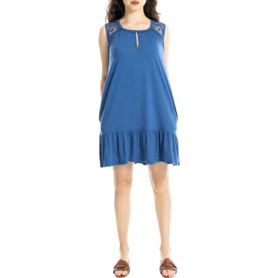 Max Studio Lace Trim Sleeveless Trapeze Dress In Blue