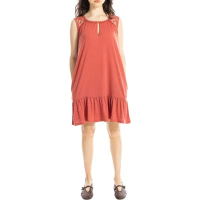 Max Studio Lace Trim Sleeveless Trapeze Dress In Brown