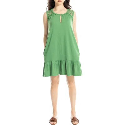 Max Studio Lace Trim Sleeveless Trapeze Dress In Green