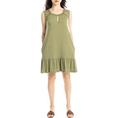 Max Studio Lace Trim Sleeveless Trapeze Dress In Green