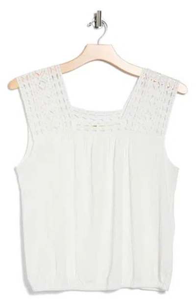 Max Studio Lace Yoke Blouson Tank In White