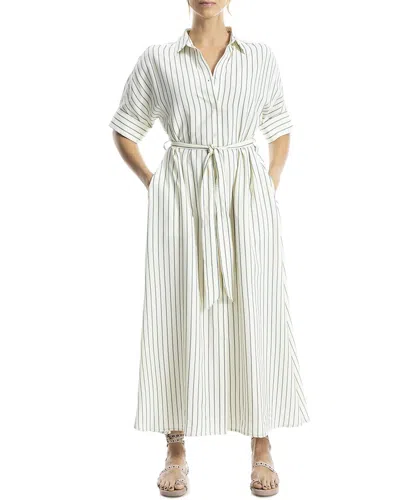 Max Studio Large Roll Sleeve Belted Dress In White