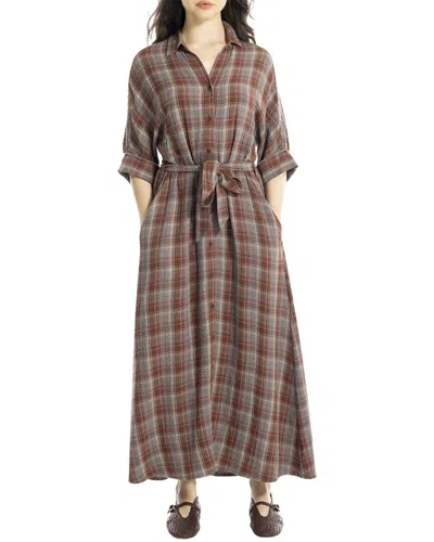 Max Studio Large Roll Sleeve Belted Dress In Brown