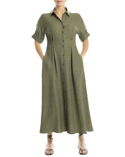 Max Studio Large Roll Sleeve Belted Dress In Gray