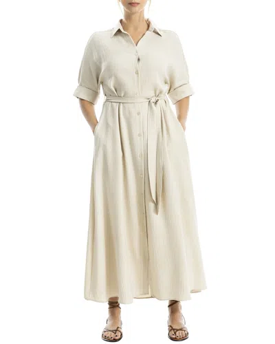 Max Studio Large Roll Sleeve Belted Dress In White