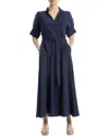 Max Studio Large Roll Sleeve Button-front Belted Dress In Blue