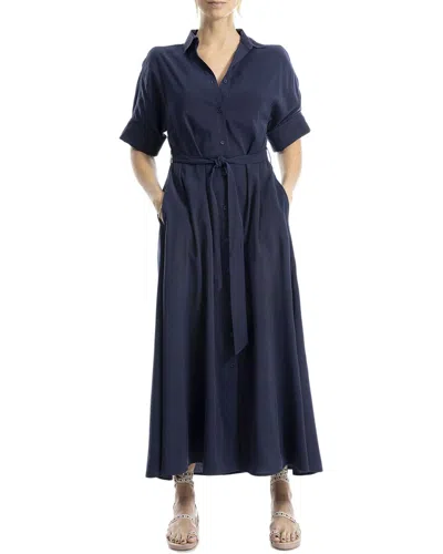 Max Studio Large Roll Sleeve Button-front Belted Dress In Blue