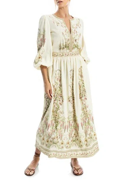 Max Studio Lemon Print Balloon Sleeve Maxi Dress