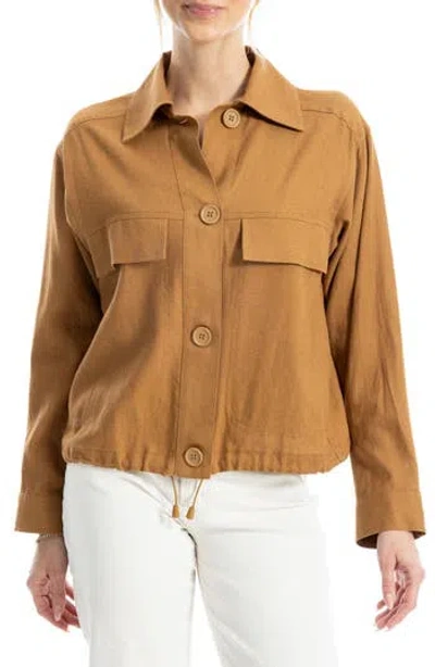 Max Studio Linen & Cotton Utility Jacket In Brown