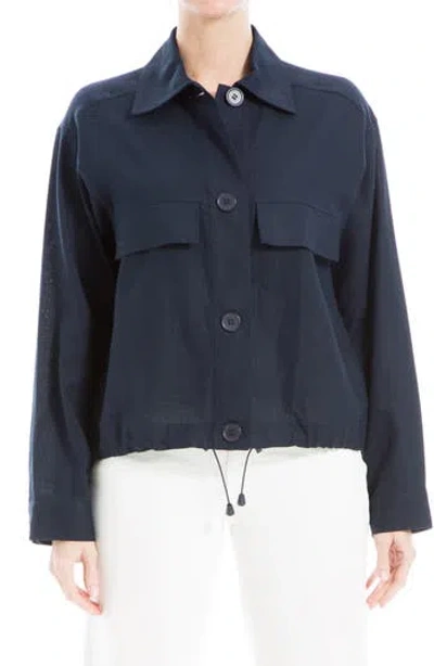 Max Studio Linen & Cotton Utility Jacket In Navy