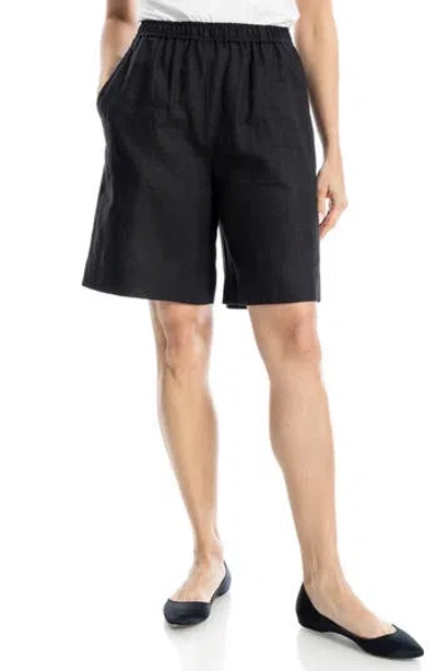 Max Studio Linen Blend Long Shorts In Black