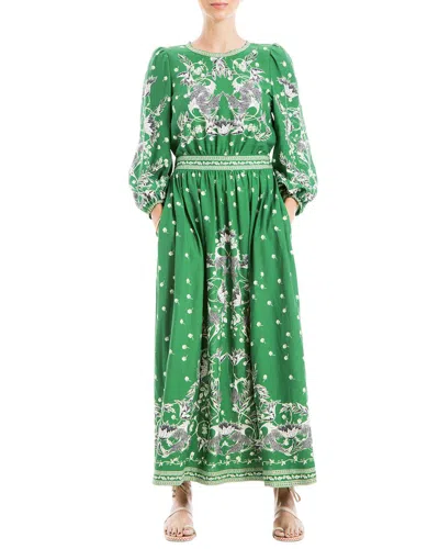 Max Studio Linen-blend Maxi Dress In Green