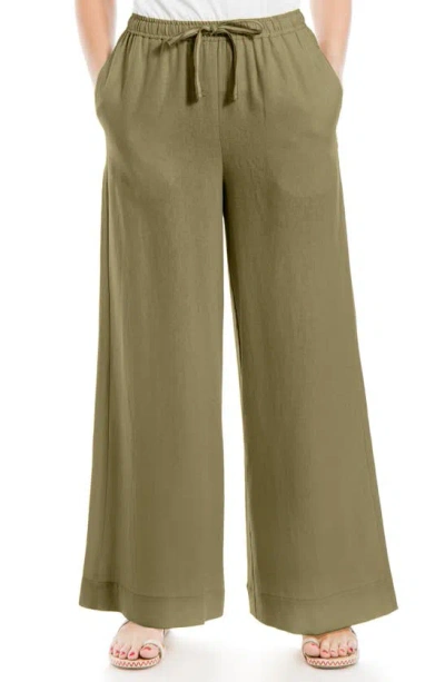 Max Studio Linen Blend Pants In Olive-55l/ 45r