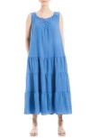 Max Studio London Lace Inset Tiered Maxi Dress In Blue-blue
