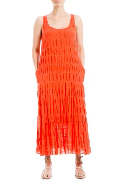 Max Studio London Smocked Tiered Maxi Dress In Red