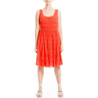 Max Studio London Texture Tiered Stretch Cotton Dress In Papaya-papaya