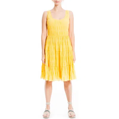 Max Studio London Texture Tiered Stretch Cotton Dress In Sunshine-sunshine