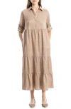 Max Studio London Tiered Long Sleeve Gauze Shirtdress In Heather Mushroom