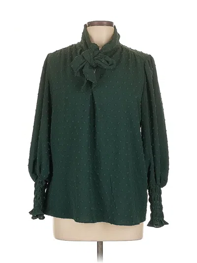 Pre-owned Max Studio Long Sleeve Blouse In Green