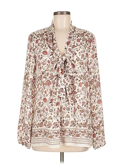 Pre-owned Max Studio Long Sleeve Blouse In White