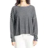 Max Studio Long Sleeve Bubble Hem Knit Top In Black/ivory