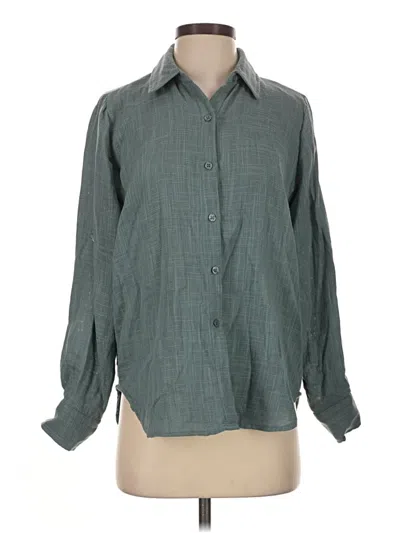 Pre-owned Max Studio Long Sleeve Button Down Shirt In Green