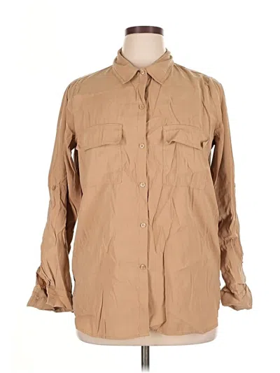 Pre-owned Max Studio Long Sleeve Button Down Shirt In Tan