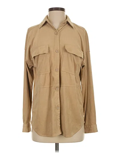Pre-owned Max Studio Long Sleeve Button Down Shirt In Tan