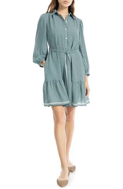 Max Studio Long Sleeve Button Front Crepe Dress In Blue